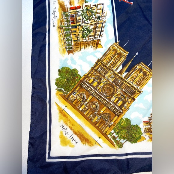 Vintage Paris France Souvenir Scarf Tourist Travel Scarf Blue White Eiffel Tower - Picture 2 of 9